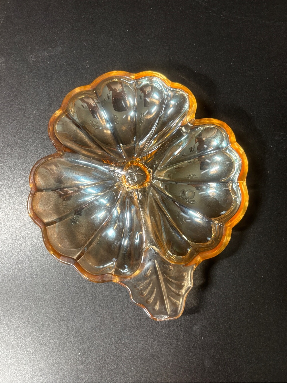 Vintage Jeanette Marigold Carnival Glass 3 section dish